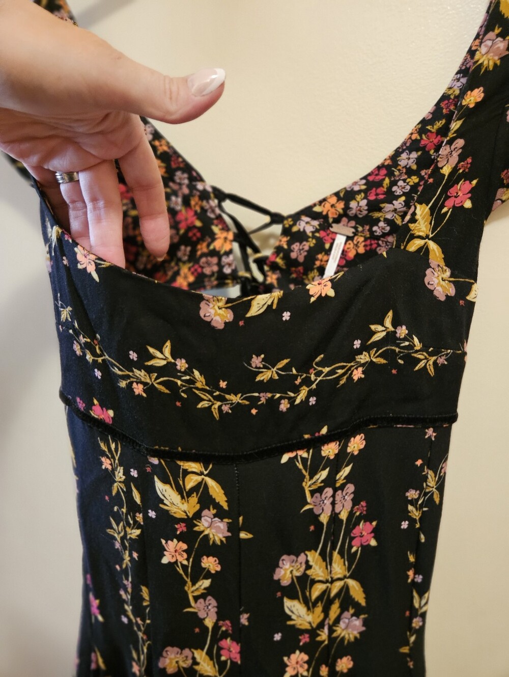 Free People Black Floral Fit & Flare Mini Dress | XS | Boho Cottagecore Fairycor - Picture 5 of 16